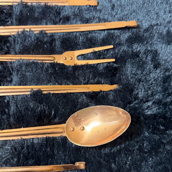 Vintage Solid Copper Kitchen Utensil Set Ladle Strainer Fork Spoon & Spatula - Picture 3 of 7